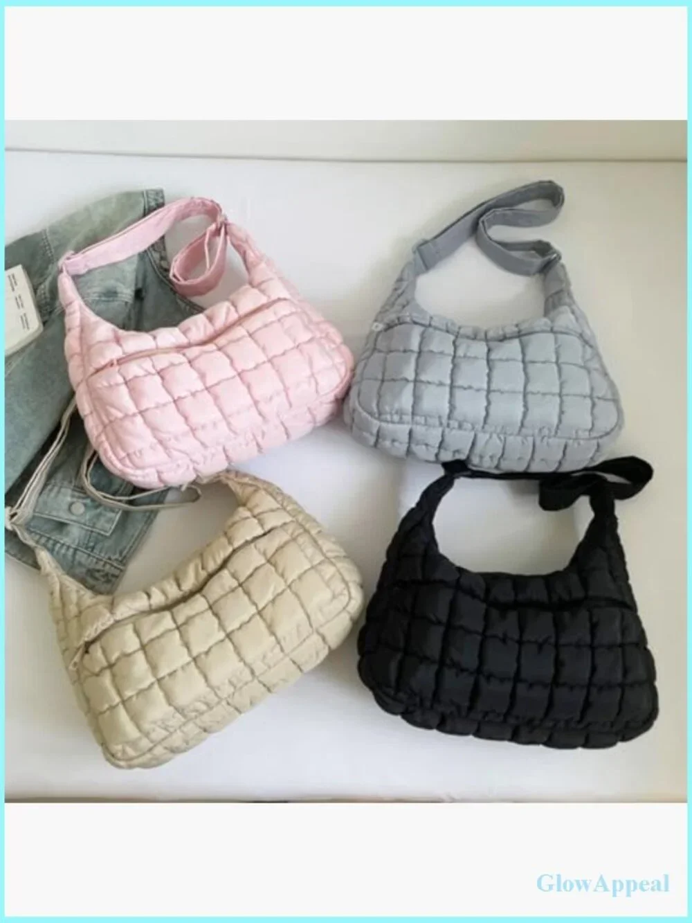 Lightweight Quilted Puffy Crossbody Hobo Bag Soft Fluffy Handbag